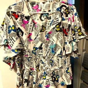Newspaper Print Women's Blouse Size 2XL by Live 4 Truth